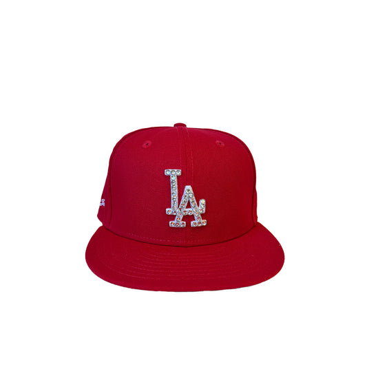 LA New Era 59FIFTY Fitted Rhinestone Hat in Red