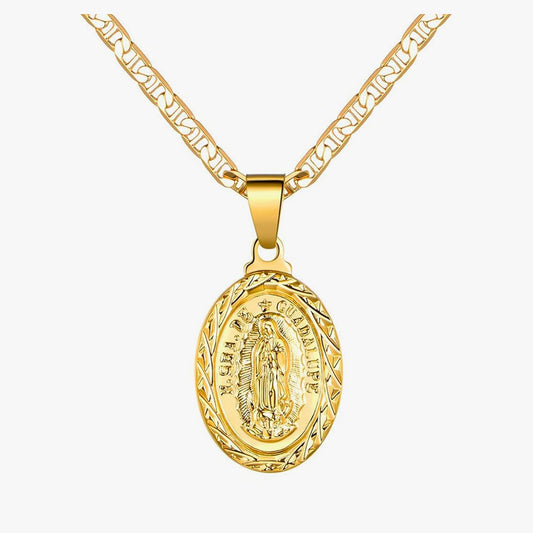 18K Gold La Guadalupana Pendant Necklace